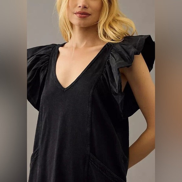 Daily Practice by Anthropologie Malibu Creek Dress Cotton Ruffle Black M - Picture 5 of 11